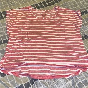 Short sleeve white and pink striped shirt